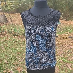 Perseption Black and Blue Patterned Blouse